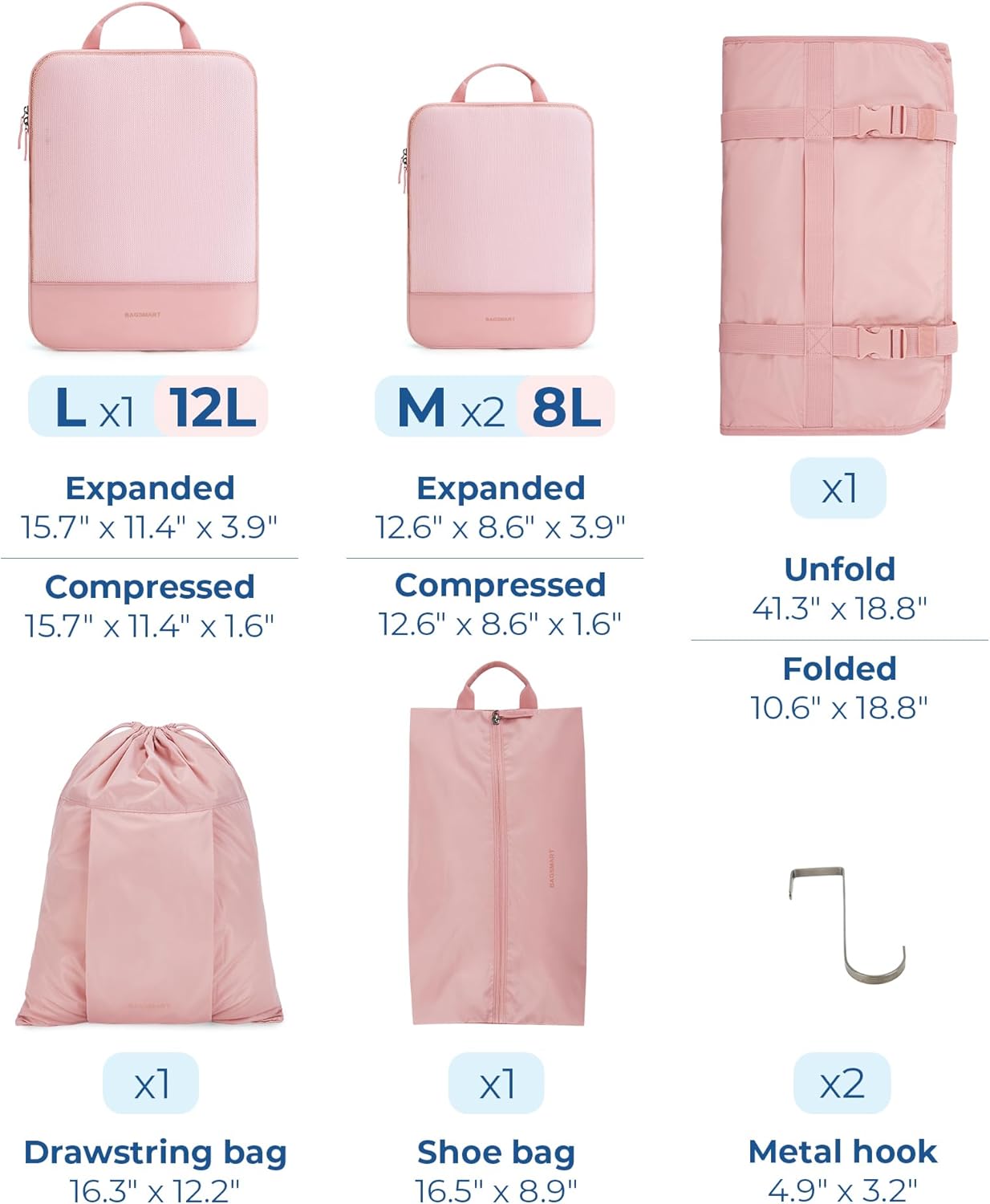 Hanging Compression Packing Cubes, 6 Set Large Suitcase Organizer Bags Set, Cruise Travel Essentials for Women - Image 3