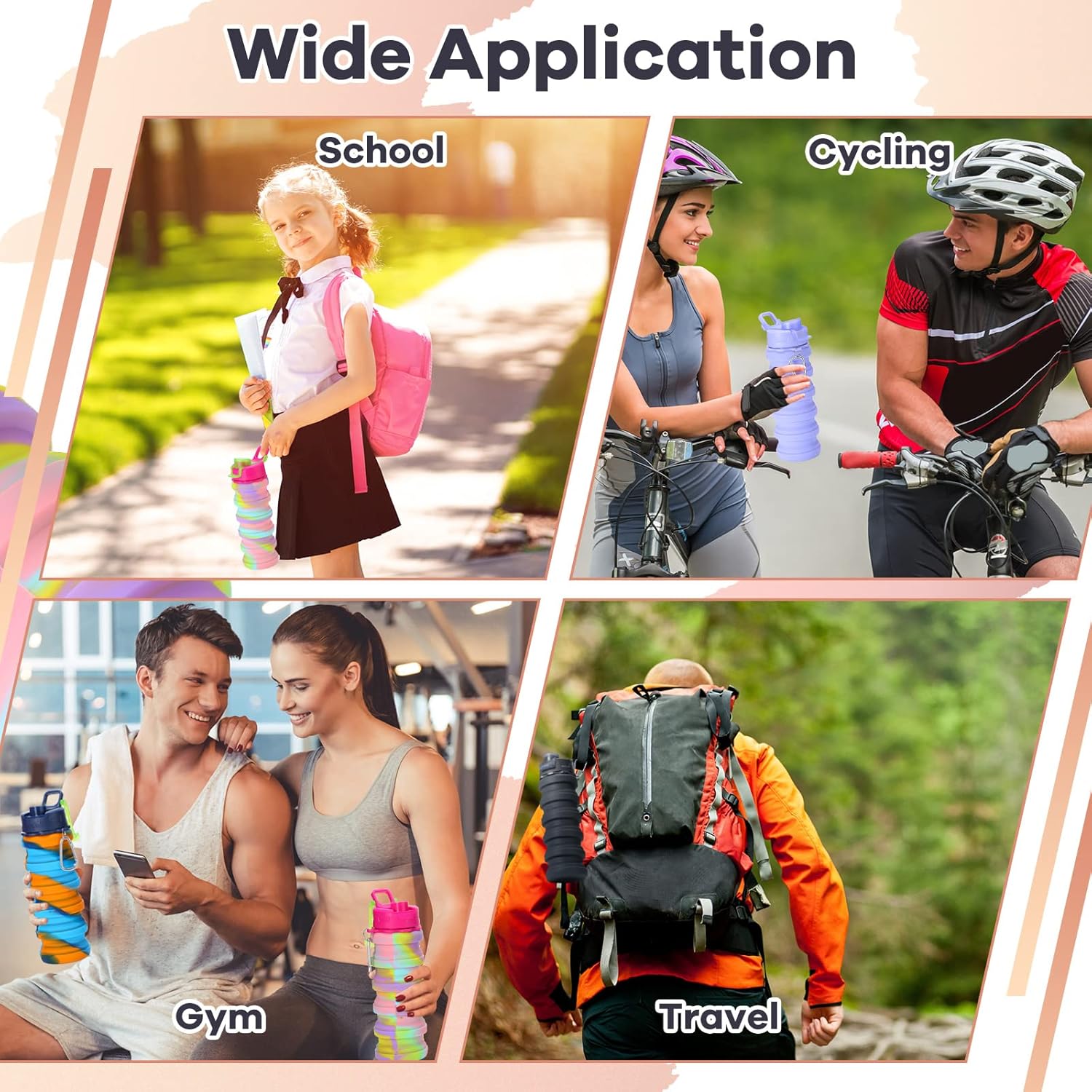 Sunnyray 14 Pack Collapsible Water Bottles Travel 17oz Silicone Portable Foldable Bottles Leak Proof Reusable Sports Cups with Clip for Camping Hiking Cycling Outdoor(Dark Color) - Image 6