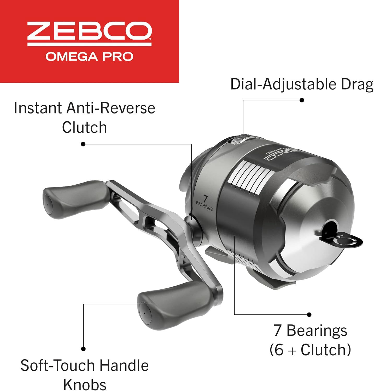 Zebco Omega Pro Spincast Fishing Reel, Dual Ceramic Pick-up Pins, Solid-Brass Pinion Gear, GlideLine ll Line Retrieval System, Pre-Spooled, Black - Image 3